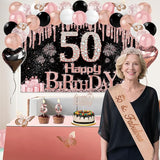 50th Birthday Decorations for Women 49pcs Black Rose Gold Black