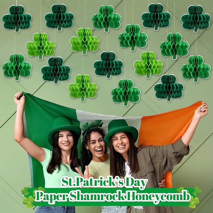 22 Pcs St Patricks Day Decorations Shamrock Clover Garland Green