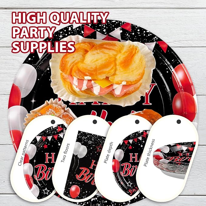 96Pcs Red and Black Birthday Party Decorations Valentine's Day Red