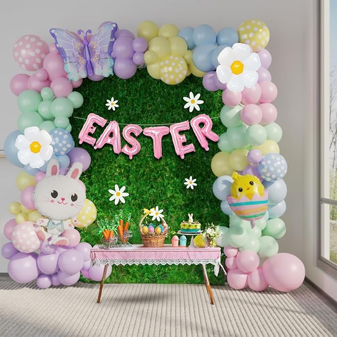 127Pcs Easter balloon garland arch kit with Easter egg chicken daisy