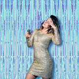 Voircoloria 2 Pack 3.3x8.2 Feet Neon Iridescent Foil Fringe Backdrop