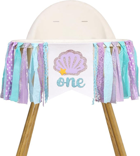 Mermaid One Year High Chair Banner Under The Sea 1st Birthday Party
