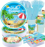 177 pcs Beach Party Supply Disposable Tableware Set with Tablecloth