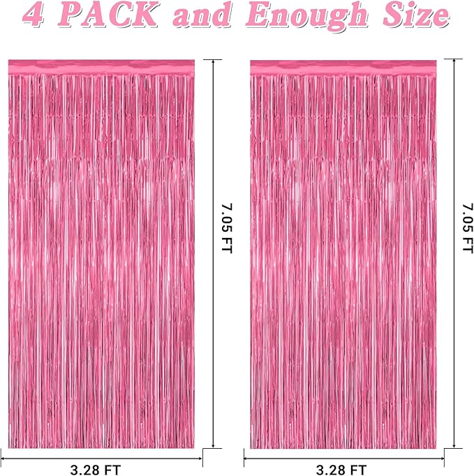 4 Pack Birthday Decorations, 3.28 FT x 7.05 FT Pink Backdrop,