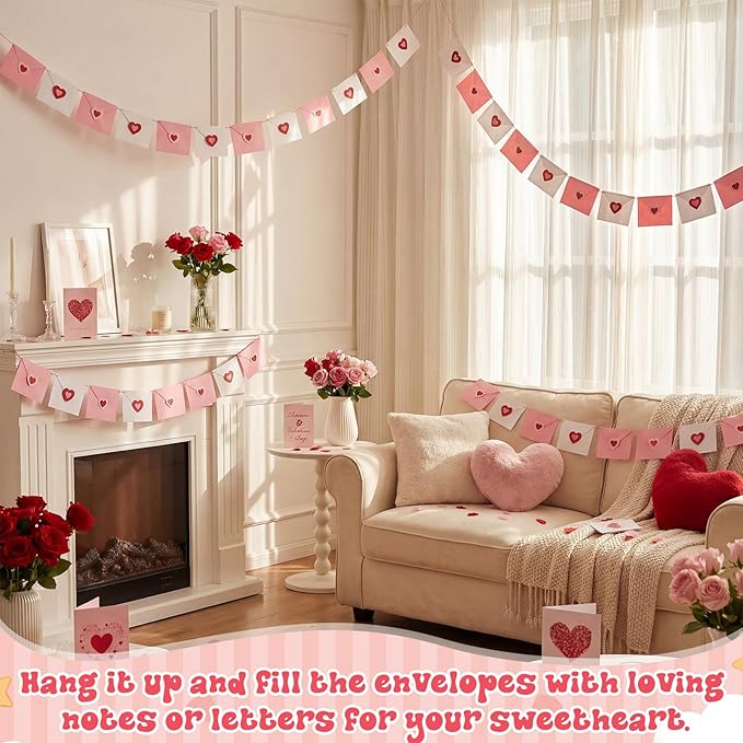 2 Pcs 19.7 ft Valentine Decoration Love Letter Garland Felt Love