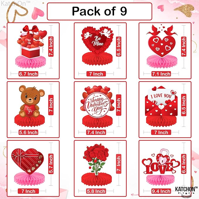 Valentines Day Centerpiece for Table Pack of 9 Red Pink Valentines