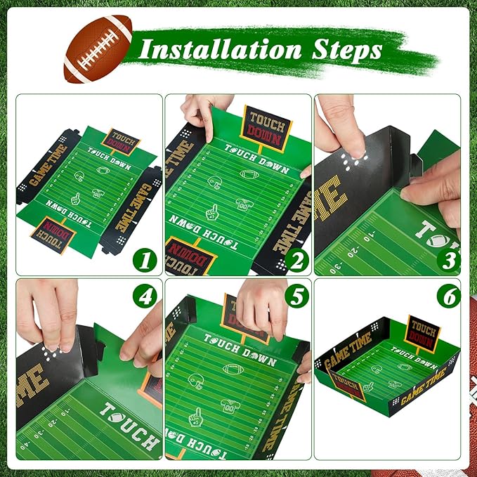 50 Pcs Football Plates Kit Large Football Snack Holder for Tailgate