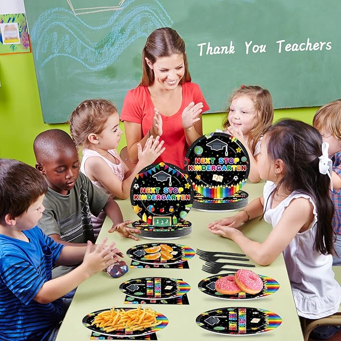 96Pcs Preschool Graduation Plates and Napkins Next Stop Kindergarten