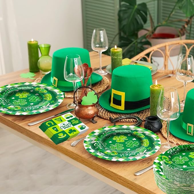 St Patrick's Day Paper Plates and Napkins Tableware Set Serves 60