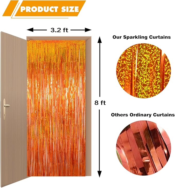 Melsan Orange Tinsel Backdrop Curtains, 3.2ft x 8.2ft Sparkle