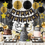 Black Gold Birthday Decorations for Men Women, Recosis Balloons in