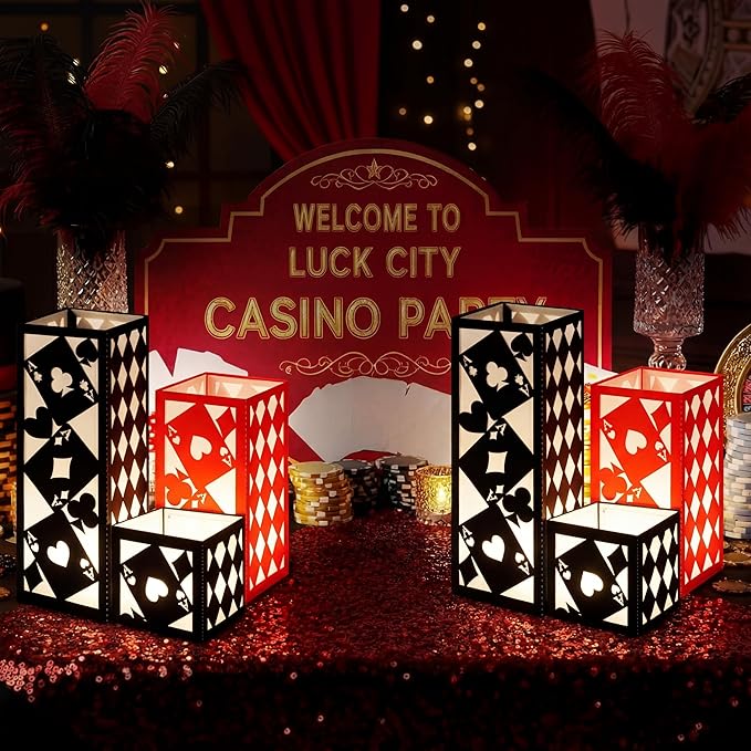 12 Pcs Casino Theme Party Centerpieces for Table 3 Size Poker Cards