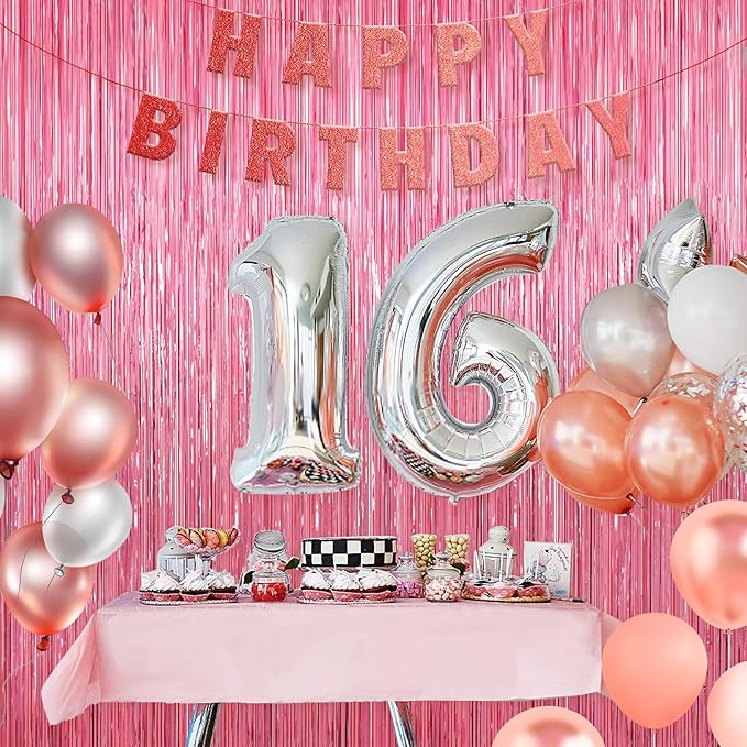 Pink Metallic Tinsel Foil Fringe Curtains, 2 Pack 3.3x8.3 Feet Party