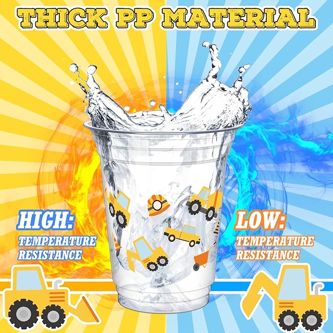 50 Pcs Construction Cups Construction Birthday Party Supplies 12 oz