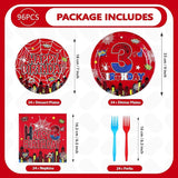 96Pcs Spider 3rd Birthday Decorations for Boys Super Theme Hero 3rd