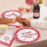 96 Pieces Valentine's Day Tableware Set Red and White Disposable