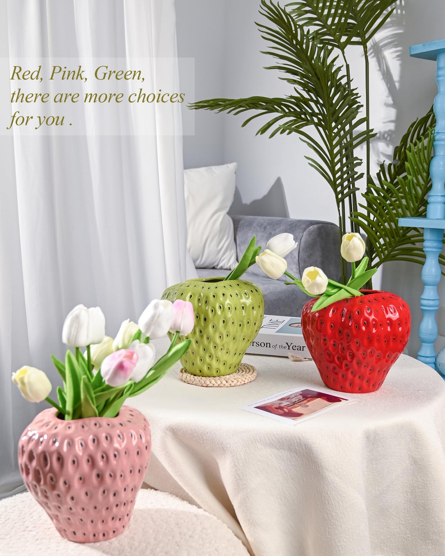 DN DECONATION Red Strawberry Vase, Strawberry Ceramic Flower Vases for