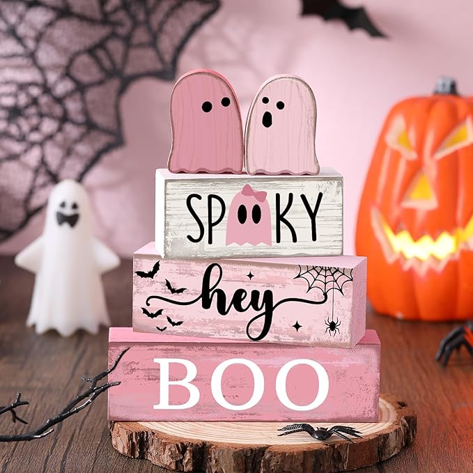 4 Pcs Pink Halloween Decor Ghost Table Decorations Halloween Tiered