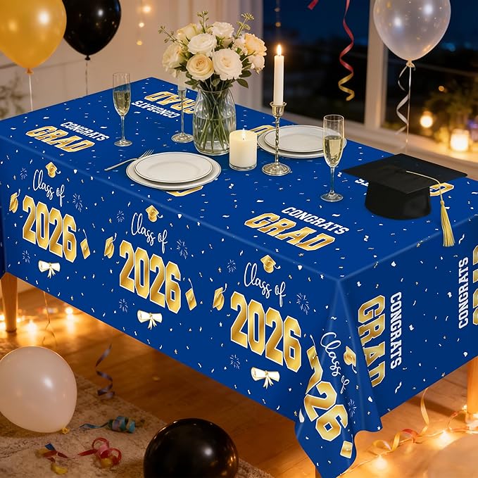 QZYL 4 Pack Graduation Decorations 2026, 54" x 108" Blue and Gold