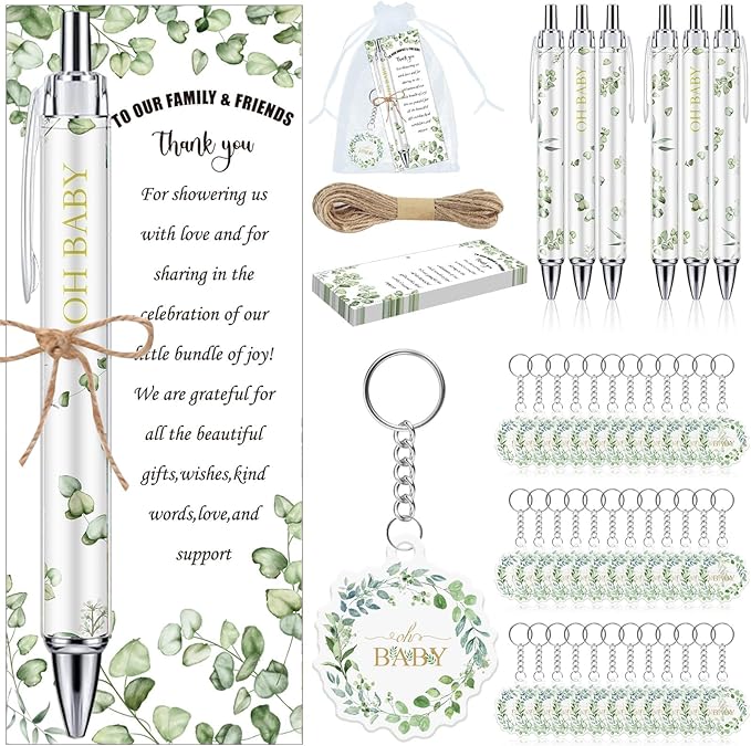 145 Pieces Baby Shower Favors for Guest Eucalyptus Leaf Ballpoint