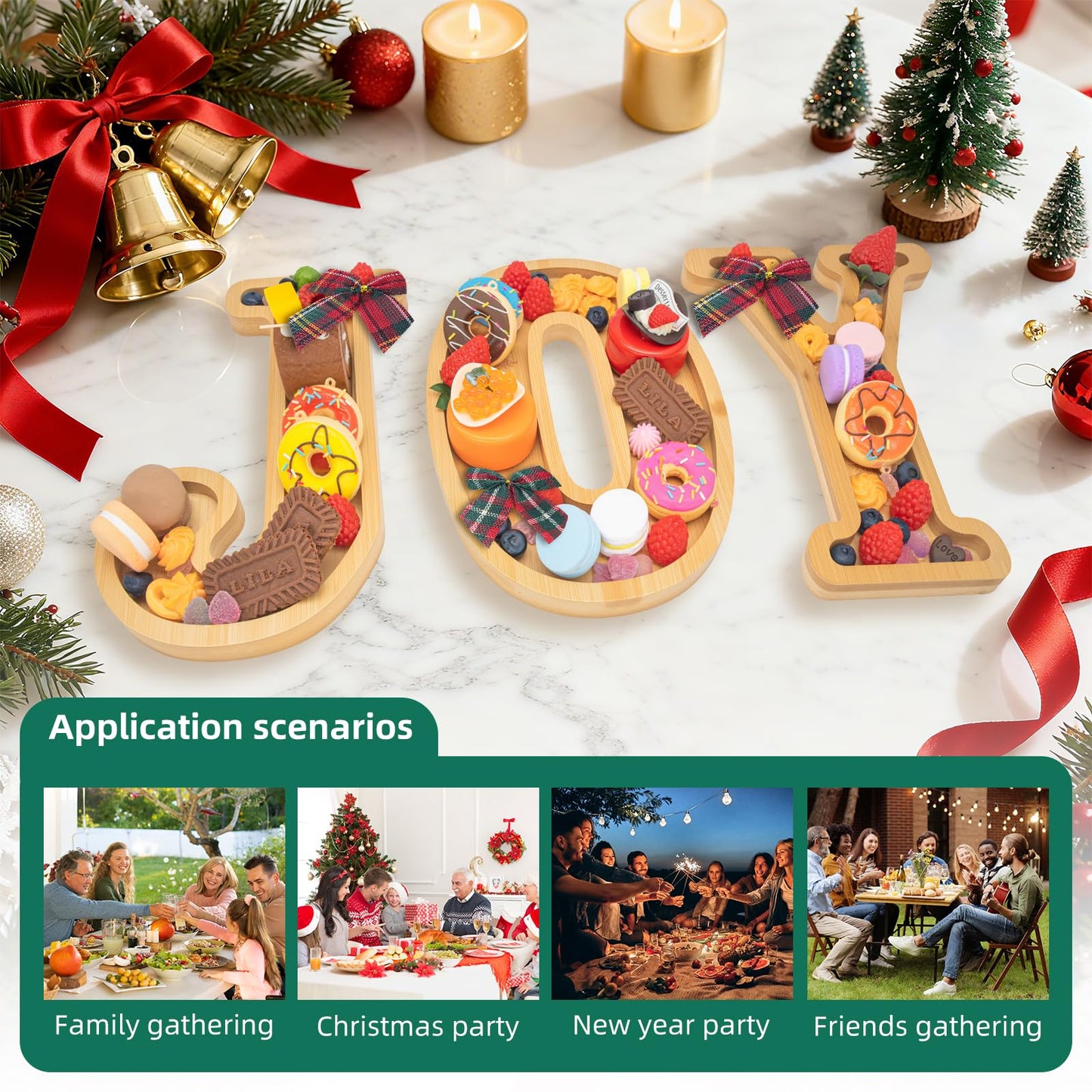 Nsoyos 3PCS Bamboo Christmas Decorations Letters Charcuterie Board