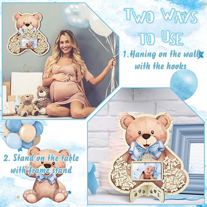 63 Pcs Bear Baby Shower Guest Book Alternatives Set Baby Shower