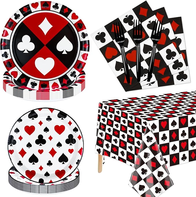 81Pcs Casino Party Decorations Poker Party Tableware Set Includes