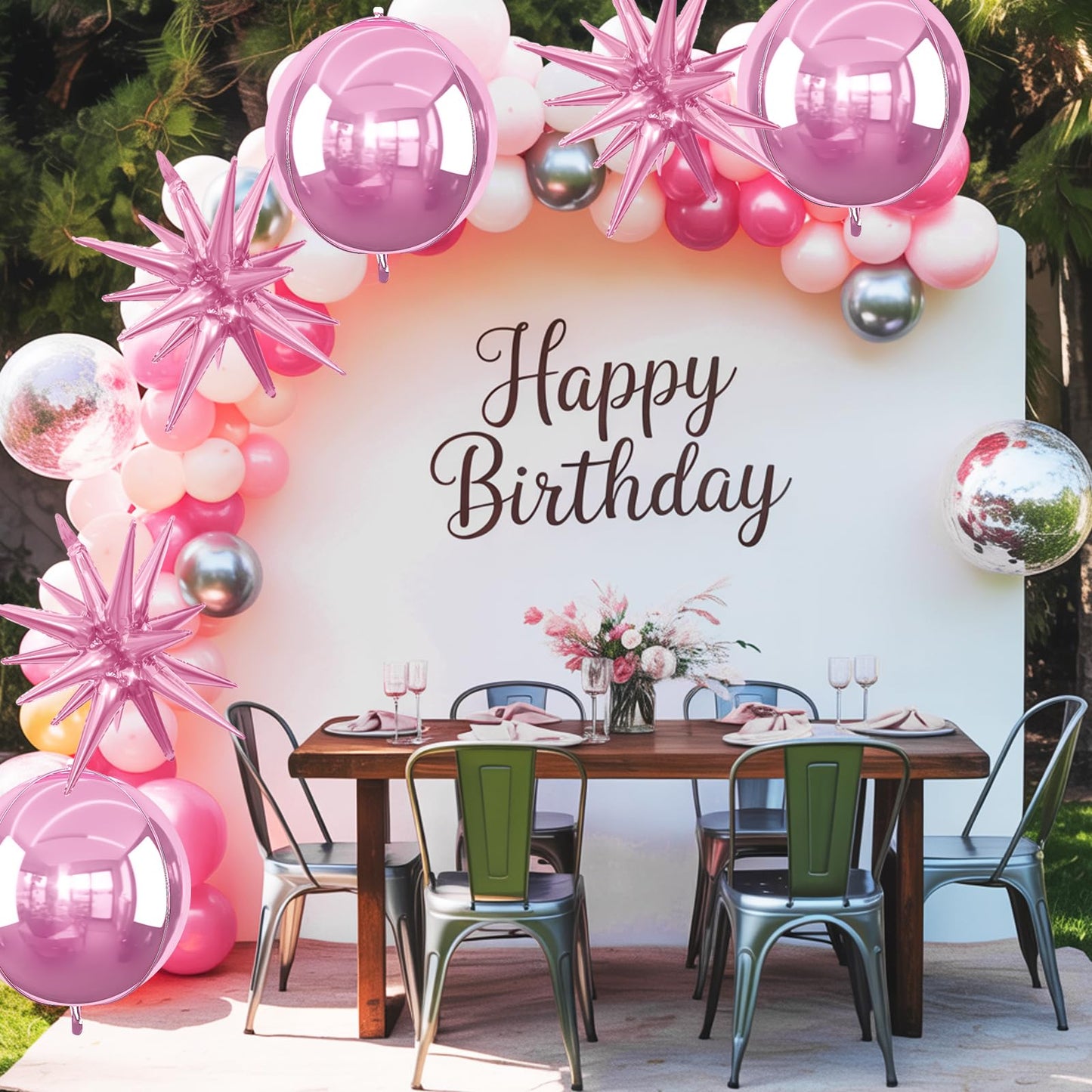 6Pcs Pink Foil Balloons,22Inch Metallic Pink 4D Round Ball Balloon and
