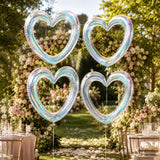 Iridescent Hollow Heart Balloons, 4 Pcs 40 Inch Clear Rainbow