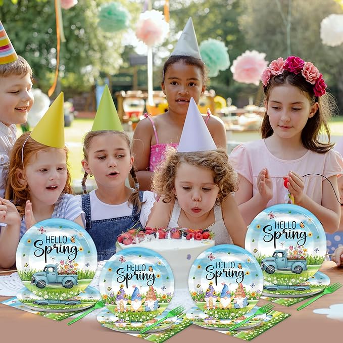 96pcs Spring Party Plates and Napkins Hello Spring Party Decorations