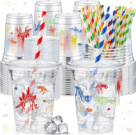 50 Pcs Dinosaur Cups for Kids 12 oz Disposable Plastic Cups with