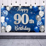 Happy 90th Birthday Decorations 90th Blue & Silver Balloon Large