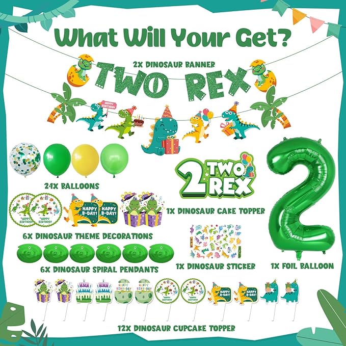 Two Rex Birthday Decorations Dinosaur 2nd Birthday Decorations Boy