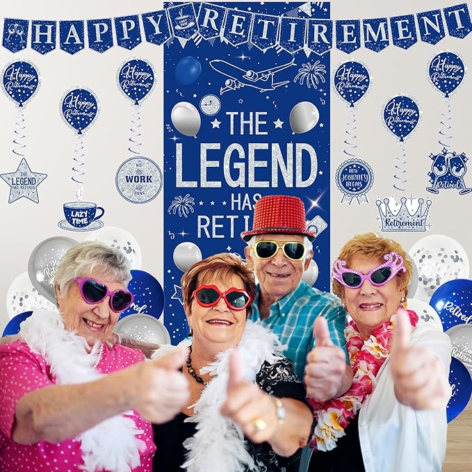 Roetyce Retirement Party Decorations for Men Women, Blue Silver Happy