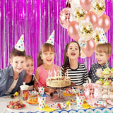BRAVESHINE Hot Pink Tinsel Foil Fringe Curtains - 2Pcs 3.2x8.2ft