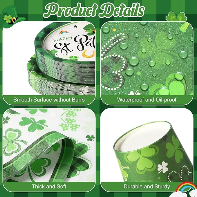 350 Pieces St Patrick's Day Party Supplies Irish Party Tableware Set