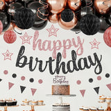 Rose Gold and Black Birthday Party Decorations Set Happy Birthday