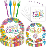 Easter Plates and Napkins Sets 96PCS Happy Easter Bunny Disposable