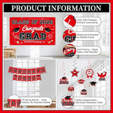 Graduation Decorations Red and Black Party Decor Set include Congrats