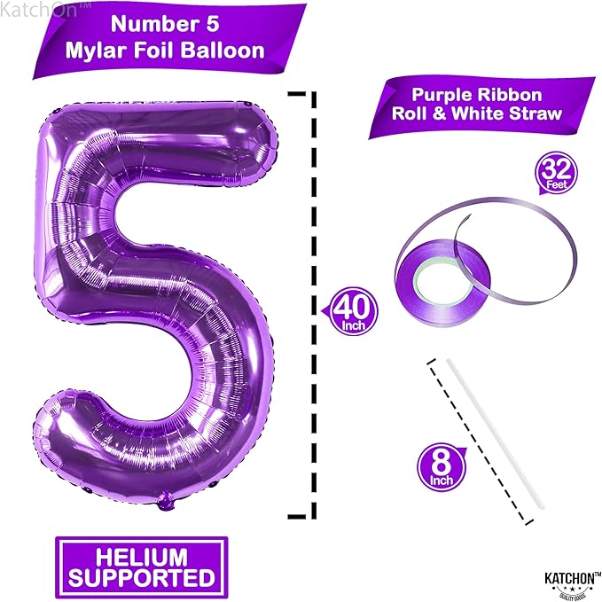 KatchOn, Giant Purple 5 Balloon Number - 40 Inch | Mylar Purple
