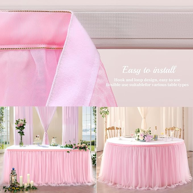 6ft Pink Tulle Table Skirt Baby Shower Tablecloth for Rectangle