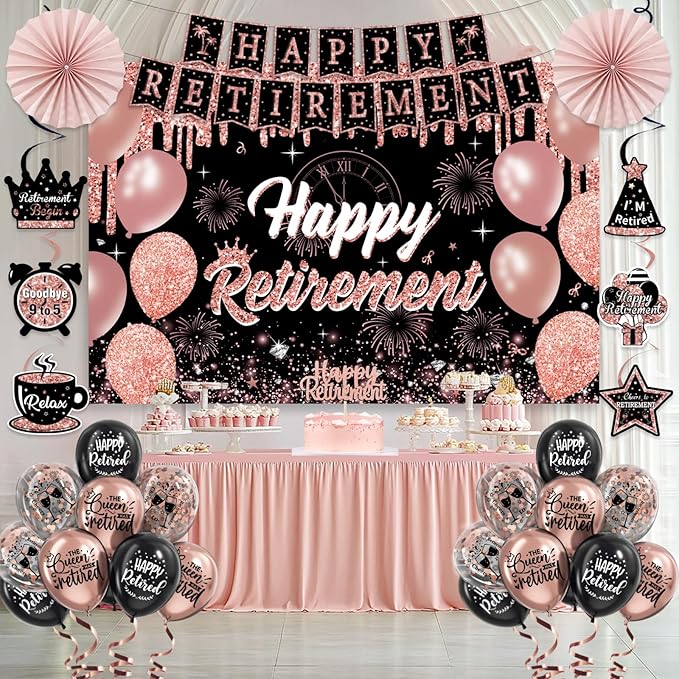 Retirement Party Decorations for Women 52Pcs PRE STRUNG Rose Gold