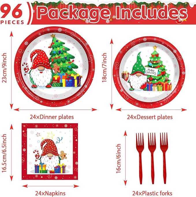 96 Pcs Christmas Party Supplies Paper Plates Napkins Merry Christmas
