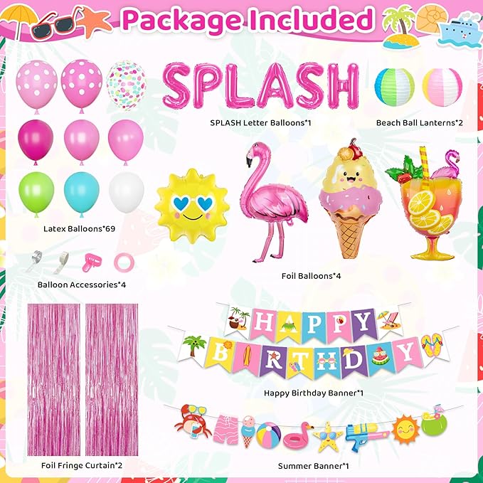 Summer Pool Beach Party Decorations, Splash Birthday Bash Party Suppli