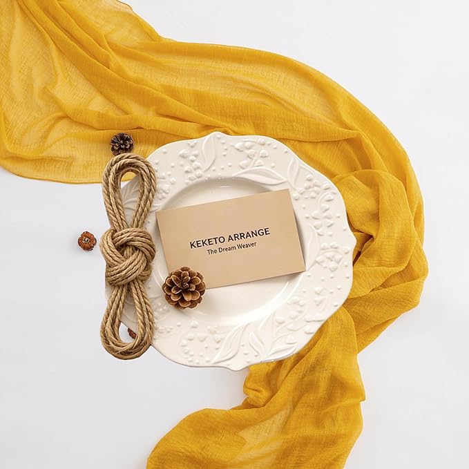 Keketoarrange Golden Yellow Spring Gauze Rustic Cheesecloth Table