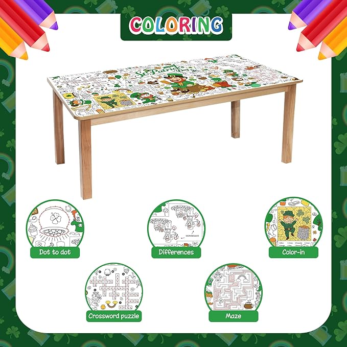 St Patrick's Day Coloring Tablecloth for Kids Giant 30x72 Inch