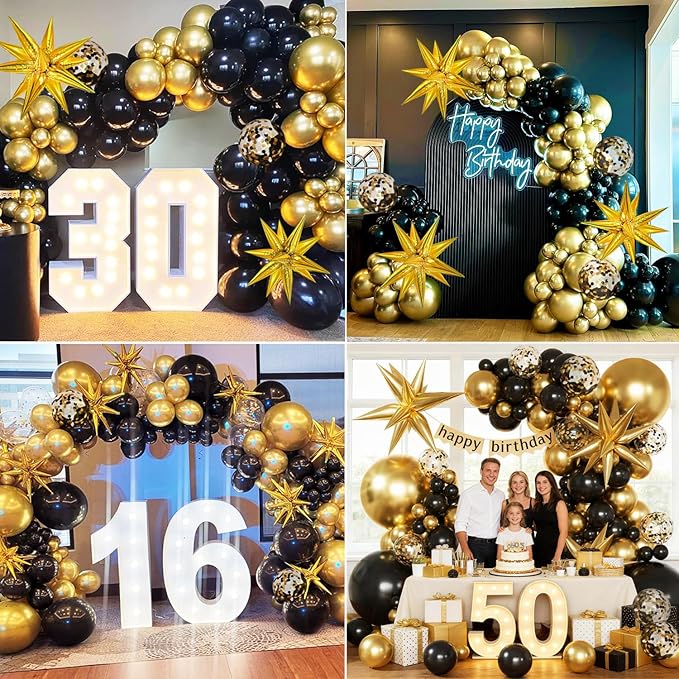 KARLURE Black and Gold Balloons Arch Kit with Black Gold Confetti