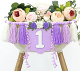 Handmade Wildflower 1st Birthday HighChair Banner Purple White Party