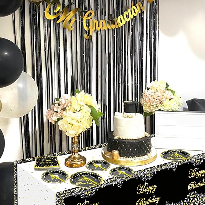 81 Pieces Black and Gold Party Supplies Gold and Black Plates Black