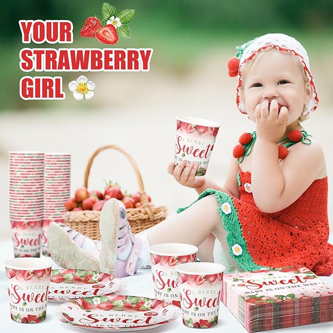 200 Pcs Strawberry Baby Shower Paper Plates Napkins Cups Baby Shower